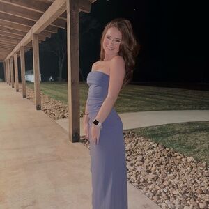 Blue Maxi Bodycon Strapless Dress for Wedding Guest